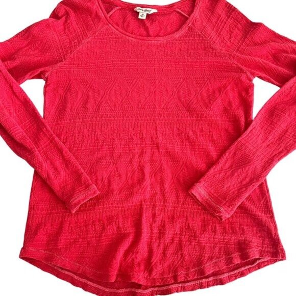 Lucky Brand Red Textured Long Sleeve Top Womens M - Picture 3 of 8